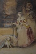 Joseph Nash, (19th century), attributed to, a watercolour, The Lady and her Maid, 23 x 16cm, mounted