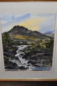 (20th century), a watercolour, waterfall, 35 x 26cm, mounted framed and glazed, 49 x 40cm