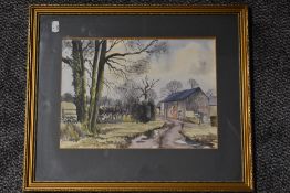 K Gordon, (20th century), a watercolour, Taylor's Green Farm, signed, 24 x 34cm, mounted framed