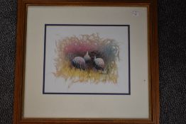 Liekkie Lambert, (contemporary), a mixed media painting, turkeys, signed, 25 x 31cm, mounted
