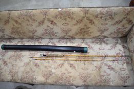 A Hardy Palakona split cane The De-luxe 3pc 9ft 6in in a soft case and plastic tube