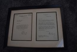 John Fitzgerald Kennedy (1917-1963). Two typed letters, hand signed, framed together. Both relate to