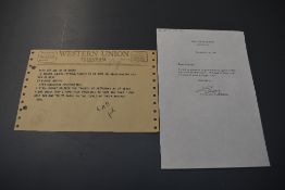 John Fitzgerald Kennedy (1917-1963). The Assassination. Two items - A Western Union Telegram,