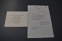 John Fitzgerald Kennedy (1917-1963). Two items - a printed thank you note from Senator and Mrs J. F.