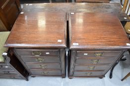 A pair of nice qualtity reproduction 20th century dark stained period Oak style bedside chests of