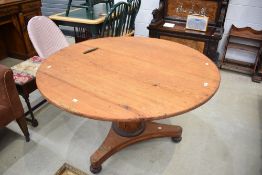 A 19th Century William IV style loo table having stripped frame and circular top diameter approx.