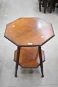 A Victorian side table having Mahogany frame on turned legs with under shelf. 63cm H