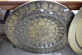 A large Anglo Indian style brass tray having boulle style design