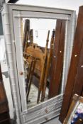 A Vintage painted pine wardrobe with mirror door and bamboo effect frame work. Top section missing.