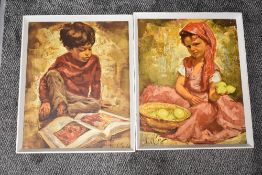 A pair of mid century kitsch prints on boards after Robert Van Cleef