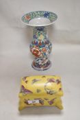A modern Chinese reproduction urn form vase and a similar lidded container.