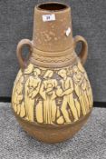 A mid century West German twin handled floor vase 225-46 depicting a market scene