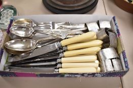 A selection of modern cutlery including Buss and Sons and six napkin rings