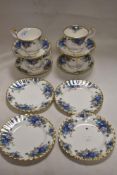 Four Royal Albert Moonlight Rose pattern tea cup and saucer trios.