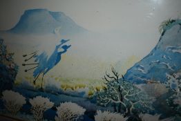 Battin, (20th century), after, a print, Oriental cranes, 34 x 40cm, mounted framed and glazed, 54