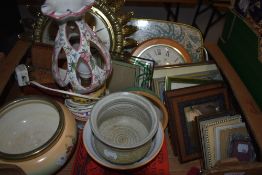 A vintage battery powered gilt sunflower clock by Smiths along with a wood framed kitchen clock, a