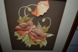 (20th century), a print, dimensional poppies, 25 x 20cm, mounted framed and glazed, 40 x 35cm