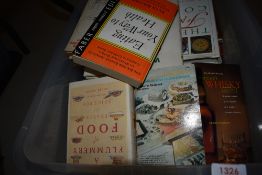 A carton of food and drink related books includes The pocket Whisky book
