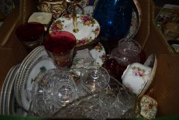 A Royal Crown Derby two tier cake plate, a Royal Cauldron 'Bittersweet' bowl, a large cut glass bowl