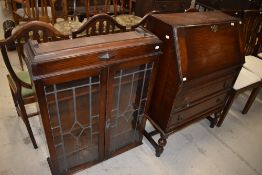 An early 20th Century oak bureau bookcase