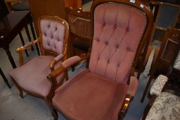 Two reproduction armchairs having dralon upholstery