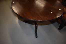 A 19th Century mahogany pedestal table having turned column on triple splay legs