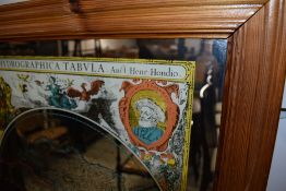 A pine framed pictorial mirror having map decoration after Henr Hondio, approx. 66 x 90cm