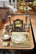A mixed lot of flat ware and similar items, boxed knives, Indian style mirror, candlesticks etc to