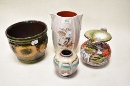 A selection of mid century ceramics including West German planter and vase, a jug and a Crown