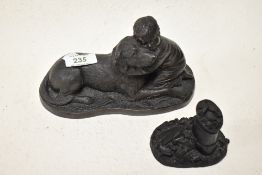 A Heredities 'Peter and Podge' figurine, and a mined coal study of a coal scuttle.