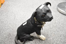A large hand painted Staffordshire Bull terrier composite sculpture.