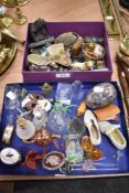 A miscellany of items, including decorative glass perfume bottles and other ornaments, Wade pin