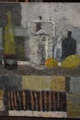 (20th century), an oil painting on board, stylised still life, unsigned, 81 x 76cm, unframed