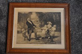 Fred Morgan, (19th century), after, a print monochrome, A Tug of War, 29 x 35cm, mounted oak