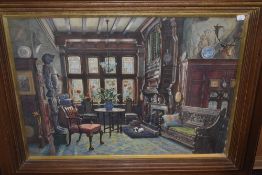 Elias Bancroft, (1846-1924), a watercolour, manor house interior, signed, 54 x 75cm, heavy oak