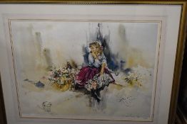 Gordon King, (contemporary), after, a Ltd Ed print, flower girl, signed and num 203/250, 53 x 70cm