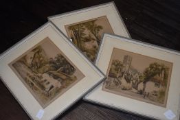 Henry G Walker, (20th century), after, three etchings, inc village, 22 x 27cm, framed and glazed, 35