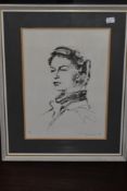P A, after, a Ltd Ed print, Queen Elizabeth, numbered 471/850, 36 x 26cm, grey mounted framed and