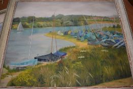 D A, (20th century), an oil painting, sailing pond, initialled, 49 x 60cm, framed, 59 x 70cm