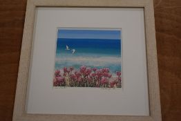 Kathryn F, (contemporary), after, a print, Sea Pink, indistinctly signed, 15 x 15cm, mounted light