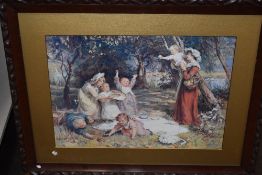 Fred Morgan, (1847/56 !-1927), after, a print, picnic time, 39 x 55cm, mounted relief framed, 61 x