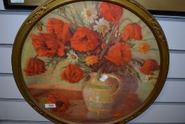 (20th century), a print, still life, circular, 44cm, dia, framed, 49cm