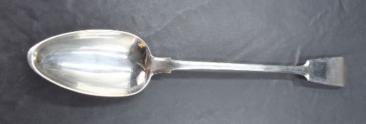 A good 18th century Scottish provincial silver basting spoon, fiddle pattern with Hanovarian