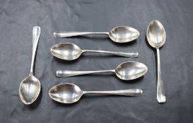 A set of six George V silver coffee spoons, Hanovarian pattern with rat-tail reverse, marks for
