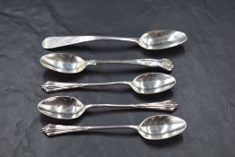 A group of silver spoons, Queens pattern, Albony pattern and Old English pattern, various dates