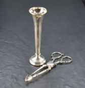 A Queen Elizabeth II silver bud vase, of flared cylindrical form with moulded rim, basel knop and