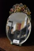 A dressing table Barbola mirror, a 1950s red box bag and a 1920s/30s small leather bag with