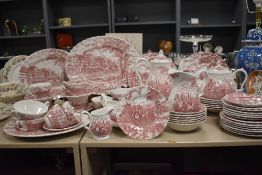 A large collection of Myott red print Royal Mail pattern part dinner and tea service.
