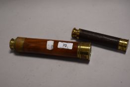 Two 20th century three draw telescopes one having leather case marked Salom having cracked lens