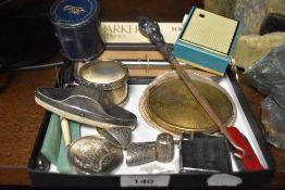 A collection of curios and trinkets including HM silver items, cigarette lighter and make up